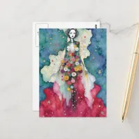 Unique Woman In the Secrect Garden Mixed Inks Postcard