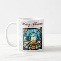 Stained Glass Christmas Candle Holly Green Glitter Coffee Mug