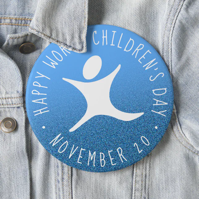 Happy World Children's Day Blue Glitter Button