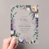 Eucalyptus, Lavender & Champagne Blush Wedding Acrylic Invitations