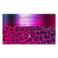 Leopard pink purple sparkle glam metallic business card magnet