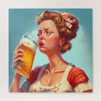 Funny Old Lady Drinking a Beer Jigsaw Puzzle