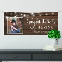 Rustic String Lights Wood Graduation Banner