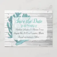 Teal Coral Personalized Save the Date Postcard