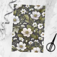 Elegant White Garden Anemones on Muted Gray Tissue Paper