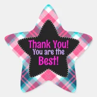 Pink Checks Thanks You are the Best Star Star Sticker