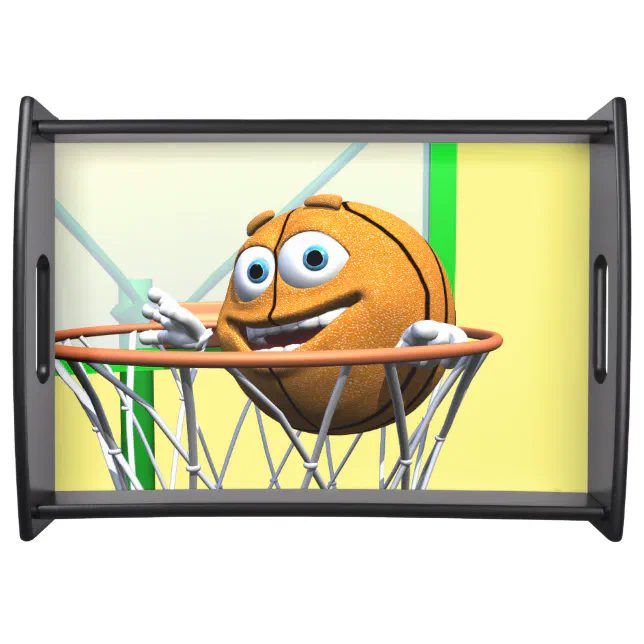 Funny Cartoon Basketball in a Hoop Serving Tray