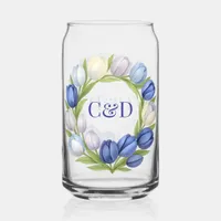 Elegant Watercolor Tulip Wreath Wedding Blue Ivory Can Glass