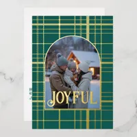 Emerald & Gold Gingham Christmas Holiday Photo