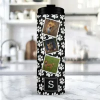 Paw Print Pet Photo Collage Black Monogram Thermal Tumbler