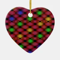 Gingham Check Multicolored Pattern Ceramic Ornament