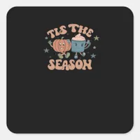 Tis The Season Pumpkin Fall Coffee Retro Square Sticker