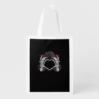 Skeleton Hand Heart USA Patriotic American Bold  Grocery Bag
