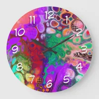 Burst of Colors Digital Fluid Art Large Clock