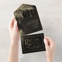 Jewel Palm Leaf Wedding Gold ID830 All In One Invitation