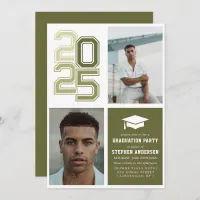 Modern Varsity Moss Green | Photo Graduation Party Invitation