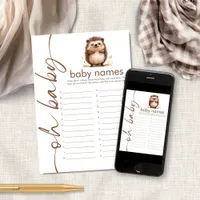 Hedgehog Oh Baby Names Shower Game Card