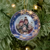 Magical Christmas time - golden snowflakes, photo Ceramic Ornament