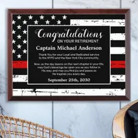Firefight Retirement Congratulations Thin Red Line Award Plaque