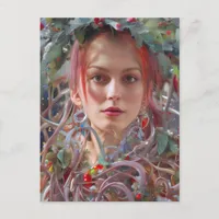 Festive Woman Dressed in Christmas Garland Postcard