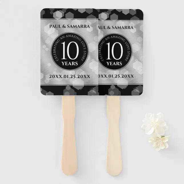 Elegant 10th Tin Wedding Anniversary Celebration Hand Fan