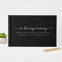 Black Modern Minimalist In Loving Memory Guest Book