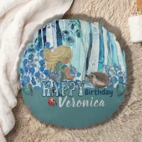 Blue Forest Birthday Round Pillow