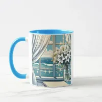 Pretty Ocean View and Vase of Flowers  Mug