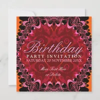 Black Pink Lace Exotic Birthday Party Invitations