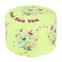 Simple Floral Watercolor Monogram Bee on green  Pouf