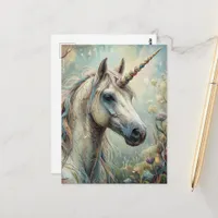 Fantasy Beautiful Unicorn in the Forest Postcard