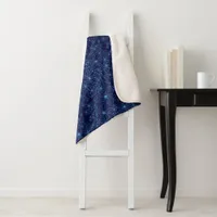 Navy Blue Floral Aesthetic Sherpa Blanket