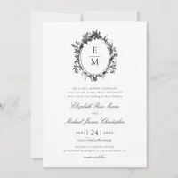 Vintage Crest Monogram Botanical Formal Wedding Invitation