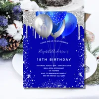 Royal blue silver birthday invitation