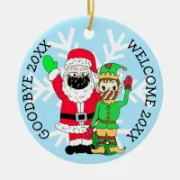 Goodbye 20XX, Welcome 20XX Santa Elf Facemask  Ceramic Ornament