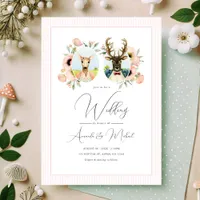 Whimsical Deer Couple Floral Wedding Invitation