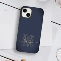 Floral Botanical Navy Blue & Gold V Name Monogram Case-Mate iPhone 14 Case