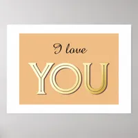 I Love You Romantic Orange Chic Typography Shiny Foil Prints