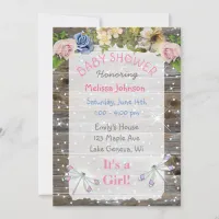 Dragonflies, Flowers and Sparkles Baby Shower Invitation