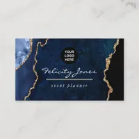 Navy Blue and Gold Geode Agate Stone Business Card