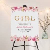 Blush Pink Floral Baby Girl Shower Welcome Sign