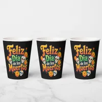 Colorful Day of the Dead Candy Skulls Marigolds Paper Cups
