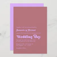 Romantic Mauve and Rose Gold Typography Wedding Invitation