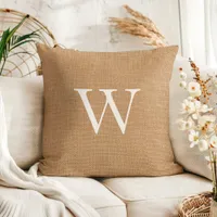 Rustic Faux Jute Burlap Monogrammed Throw Pillow