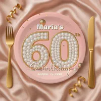 Blush Pink Gold Confetti Pearl 60th Birthday Paper Plates