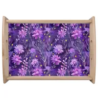 Large Purple Pink and Yellow Daisy Floral Pattern Serving Tray