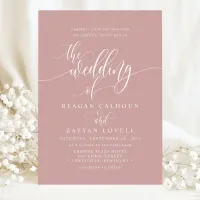 Dusty Rose Simple Modern Script Wedding Invitation