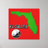 Florida Map, Text, State Faux Quarter Canvas Print