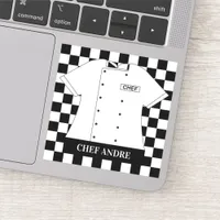 Restaurant Head Chef White Tunic Checkered Squares Sticker