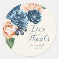 Roses Blue/Peach Wedding Love and Thanks ID584 Classic Round Sticker